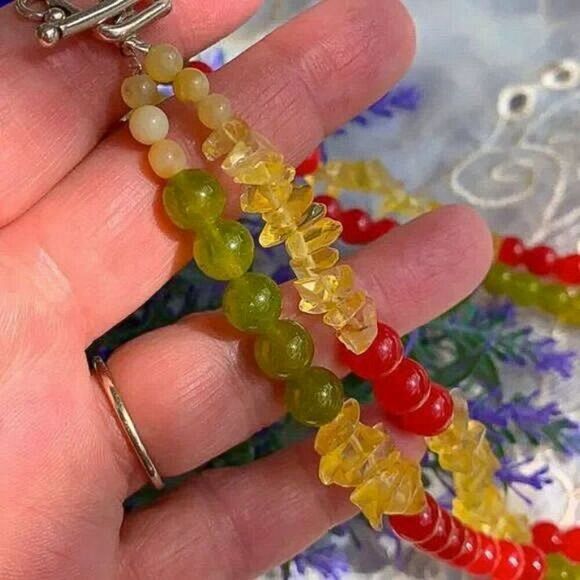 Vintage Peridot, Carnelian & Citrine Gemstone Necklace 850 Silver - Picture 8 of 11